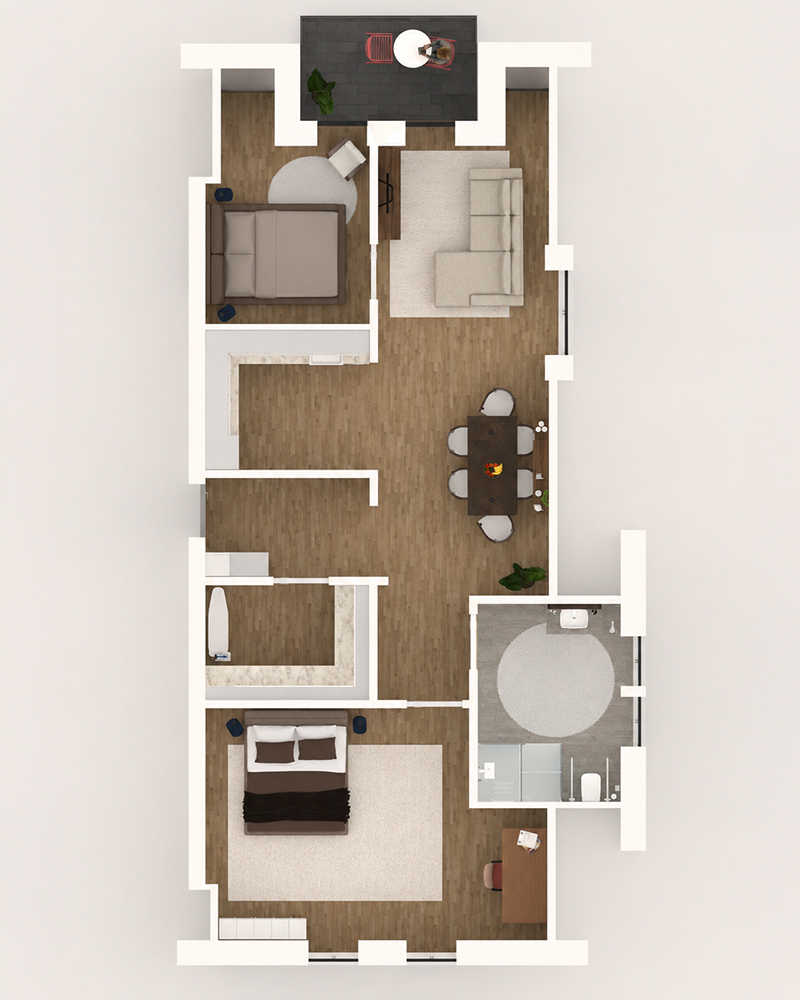 Beispielhafter Grundriss große Wohnung (ca. 86qm)